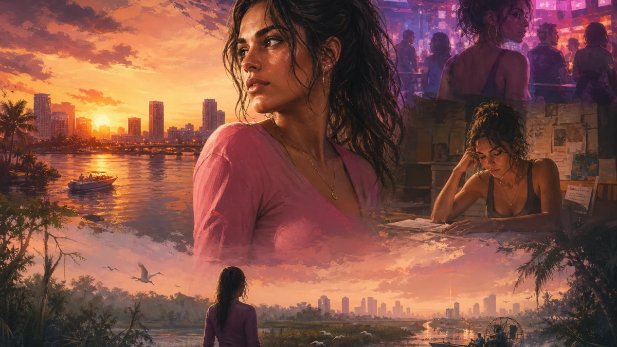 Original editorial illustration for Lucia Caminos in GTA VI: What Rockstar Has Confirmed About Her Story