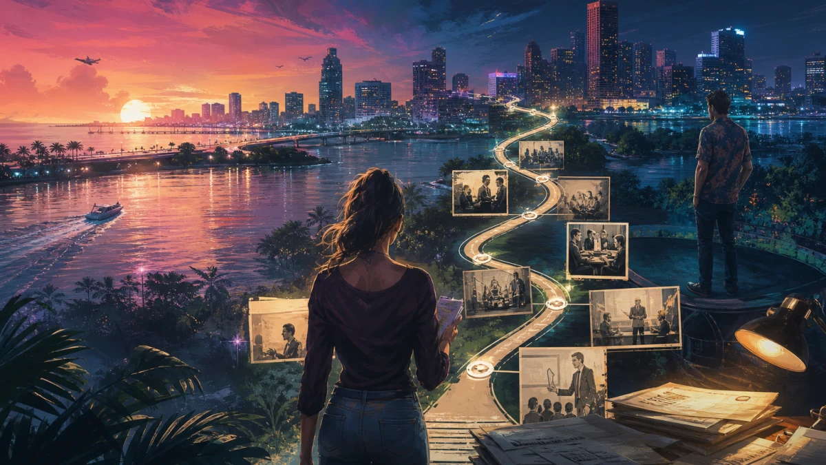 Original editorial illustration for GTA VI Announcement Timeline: From First Confirmation to Launch
