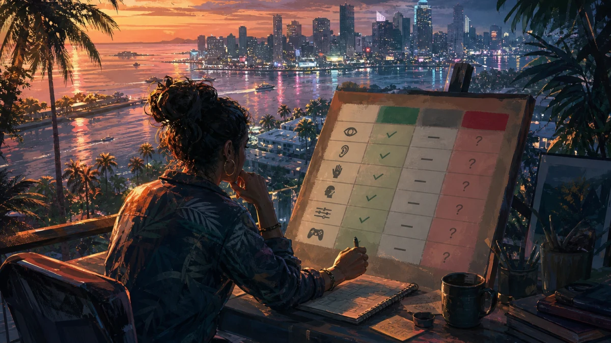 Original editorial illustration for GTA VI Accessibility Features: What Rockstar Has Announced — and What It Has Not