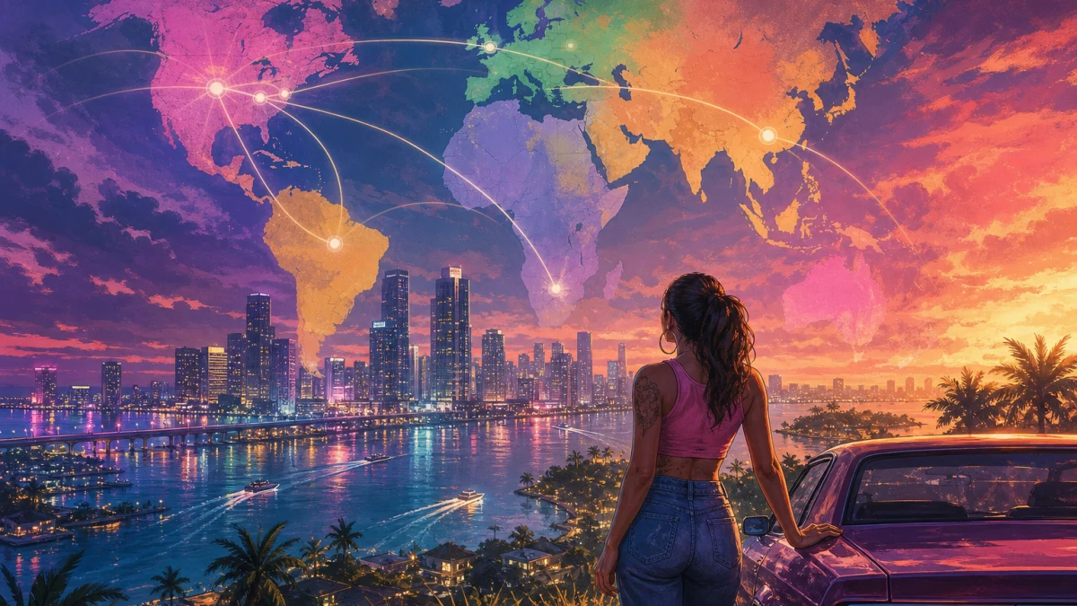 Original editorial illustration for GTA VI Release Regions, Languages and Availability: What Is Confirmed
