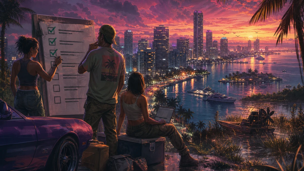 Original editorial illustration for GTA VI Launch Checklist: Preload, Storage, Accounts and Settings