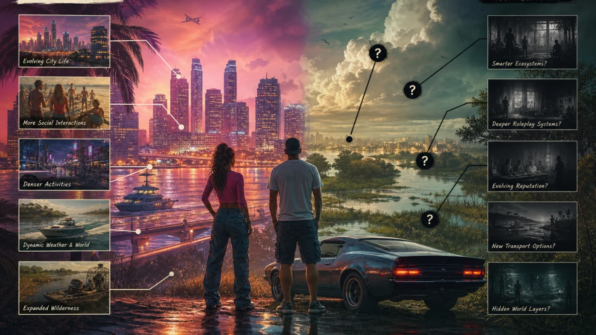Original editorial illustration for GTA VI for GTA V Veterans: The Confirmed Changes, Familiar Touchstones and Open Questions