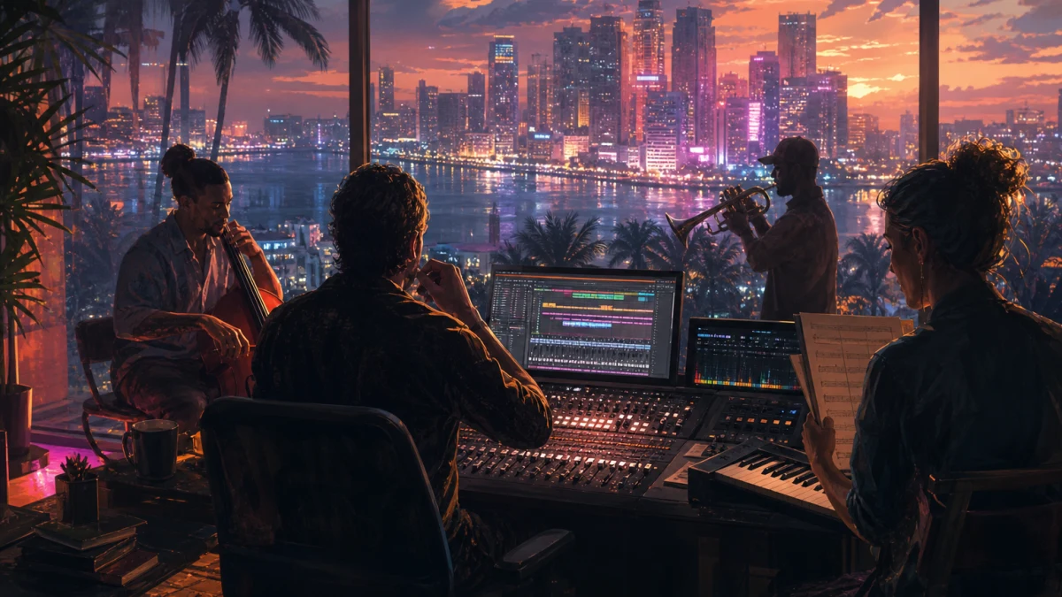 Original editorial illustration for Who Is Composing GTA VI’s Original Score? Rockstar’s Justice Reveal Explained