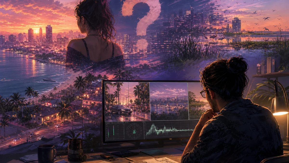 Original editorial illustration for Was GTA VI’s Launch Trailer Captured on a Base PS5? What the Evidence Actually Proves