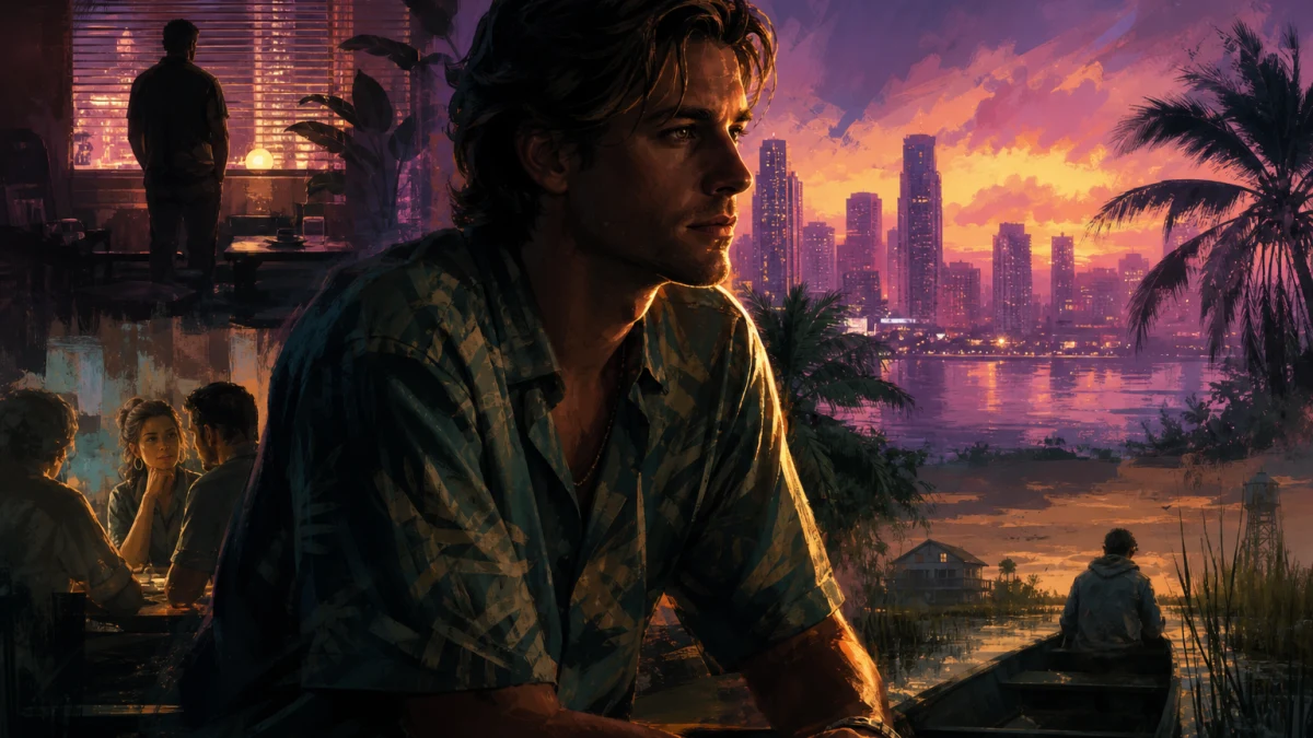 Original editorial illustration for Cal Hampton in GTA VI: What Rockstar’s Official Profile Suggests About the Story