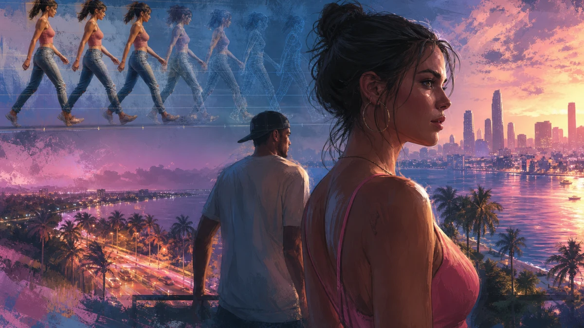 Original editorial illustration for Did GTA VI Fix Rockstar’s Long-Running Animation Stutter? What the Launch Trailer Actually Shows