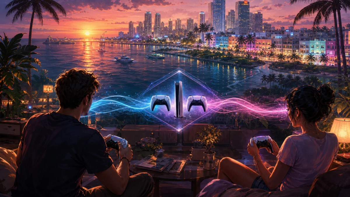 Original editorial illustration for Can You Game-Share GTA VI on PS5? What Console Sharing Covers—and Why the Free GTA+ Month Stays With the Buyer