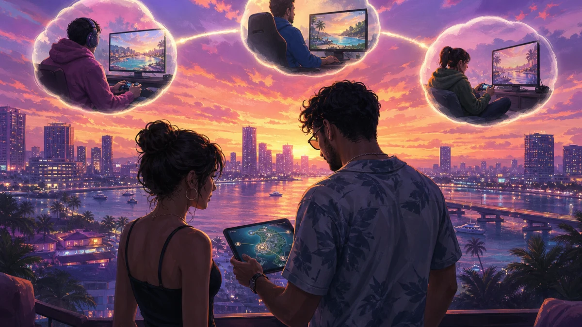 Original editorial illustration for Can You Transfer GTA VI Between PS5, Xbox and Rockstar Accounts? Official Ownership Rules Explained