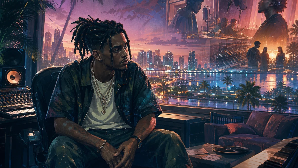 Original editorial illustration for Dre'Quan Priest in GTA VI: Music Ambition and the Only Raw Records Connection