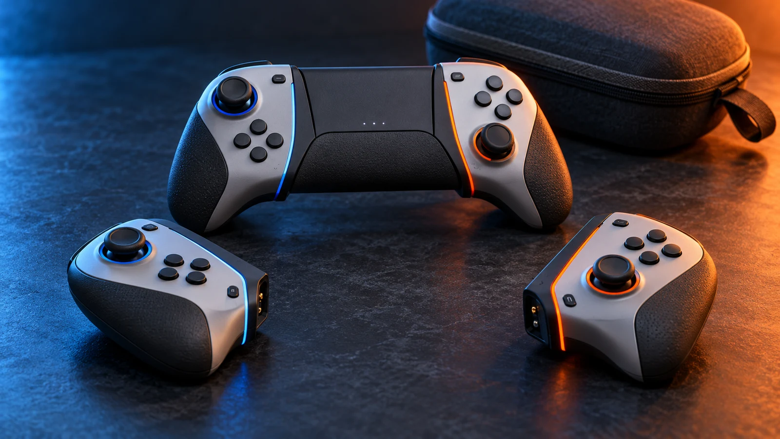 Conceptual editorial illustration of detachable controller components