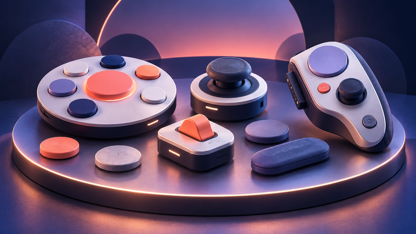 Original conceptual illustration of fictional modular input shapes on a circular surface