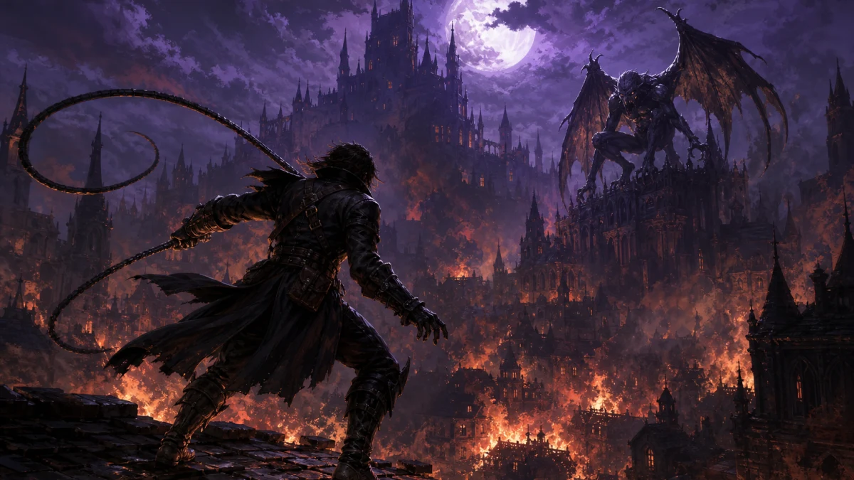 Original editorial illustration for Belmont's Curse Combat and Platforming: What the Demo and Official Material Establish