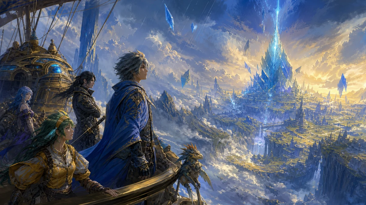 Original editorial illustration for Final Fantasy Resonance Story Primer: Rain, Lasswell, the Crystals and the First Disaster