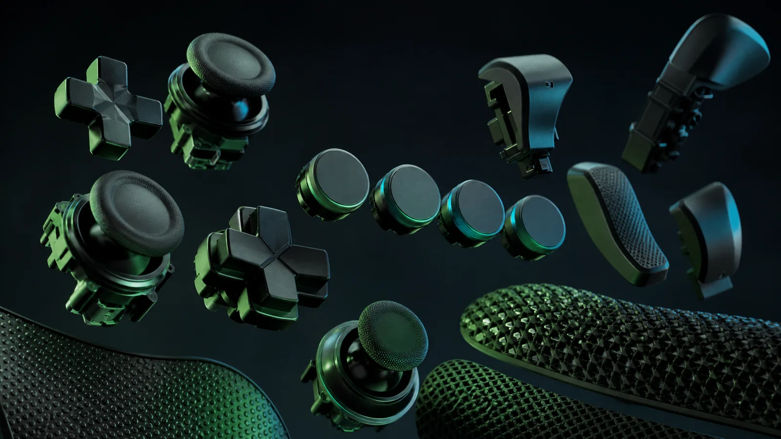 Conceptual arrangement of analog sticks, directional controls and gamepad components