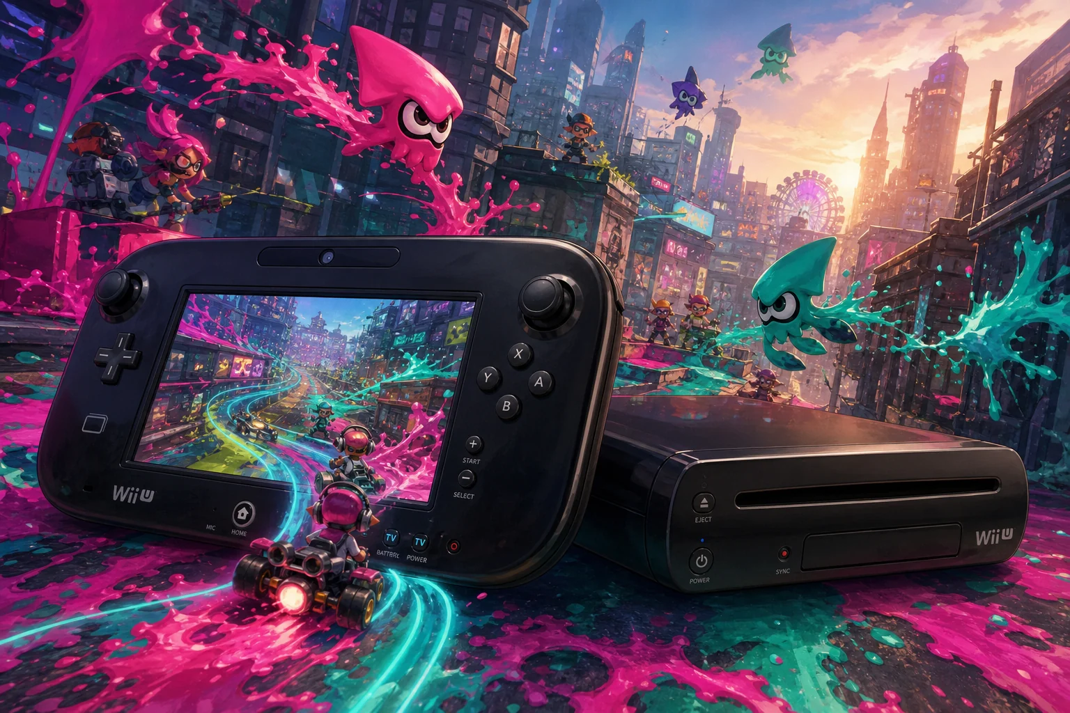 Nintendo Wii U hardware and imaginative gaming worlds - original editorial illustration