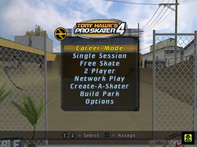 Tony Hawk’s Pro Skater 4 mode selection.