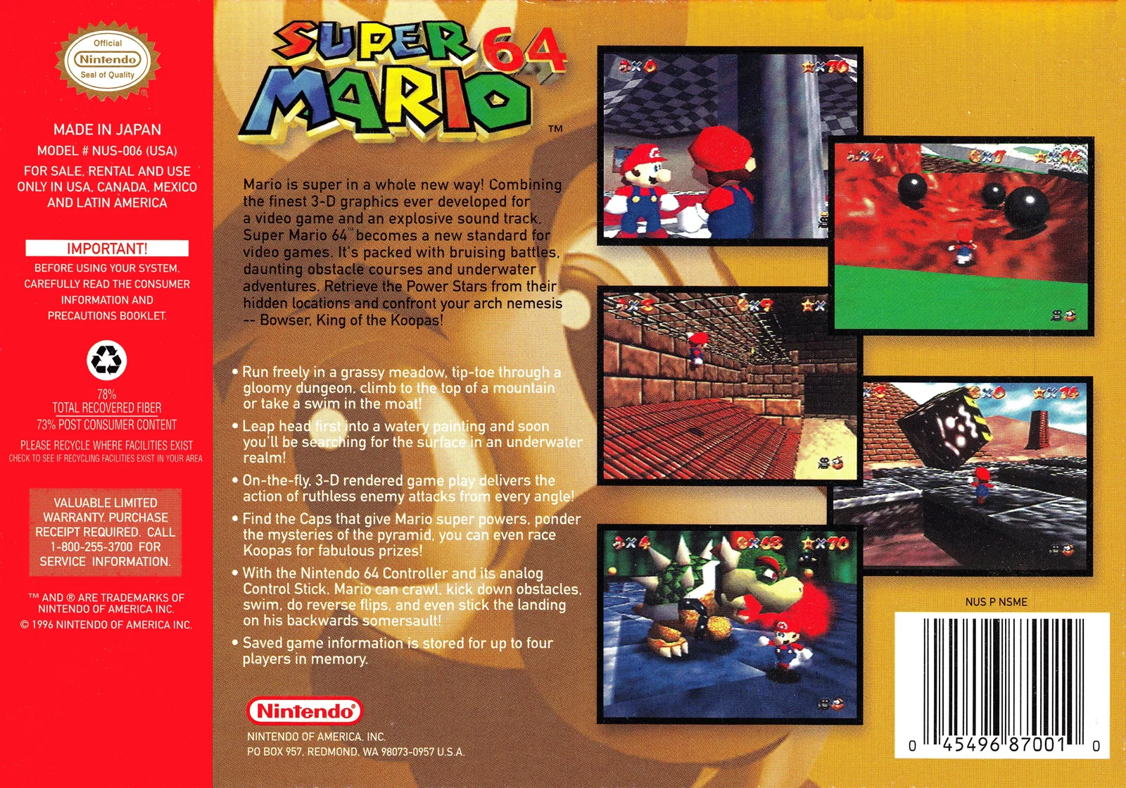 Super Mario 64 — Nintendo 64 Box - Back