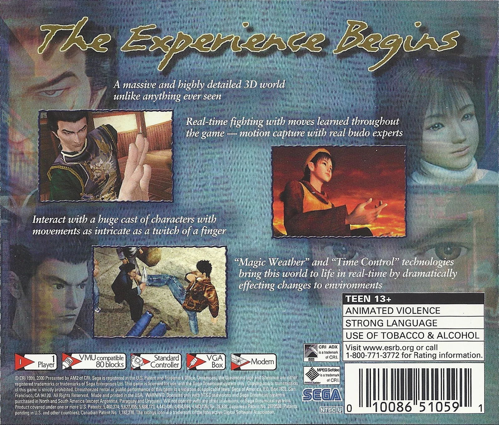 Shenmue — Sega Dreamcast Box - Back
