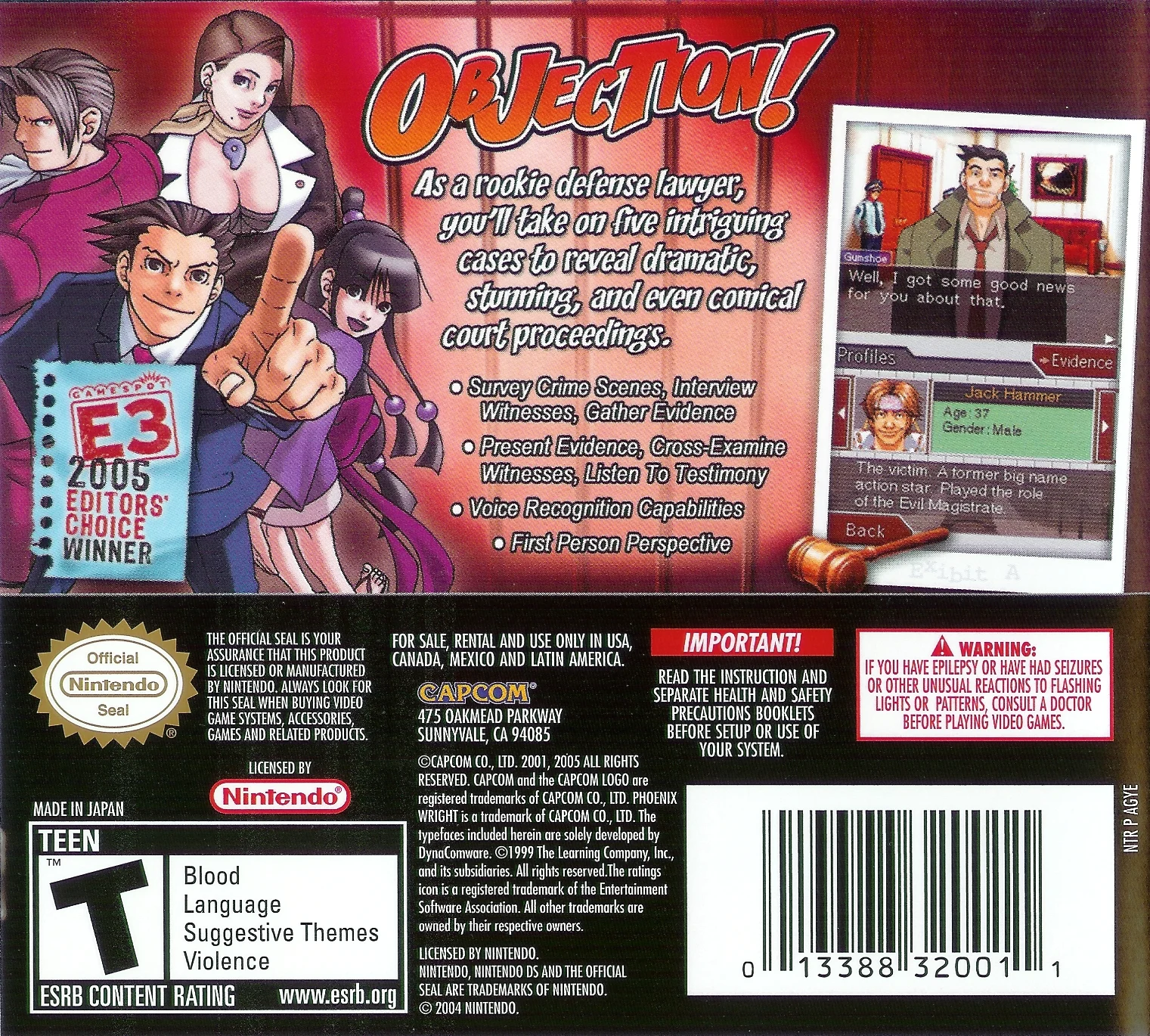 Phoenix Wright: Ace Attorney — Nintendo DS Box - Back